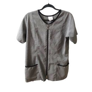 Aljo Uniforms M top shirt full zipper heather grey and black short sleeve